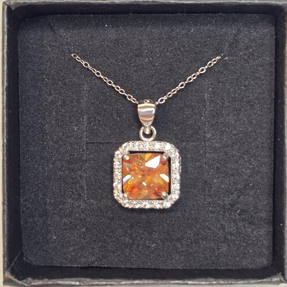 4.42ct Champagne Moissanite Pendant & Rhodium Over 925 Sterling Silver Necklace - Picture 2 of 7